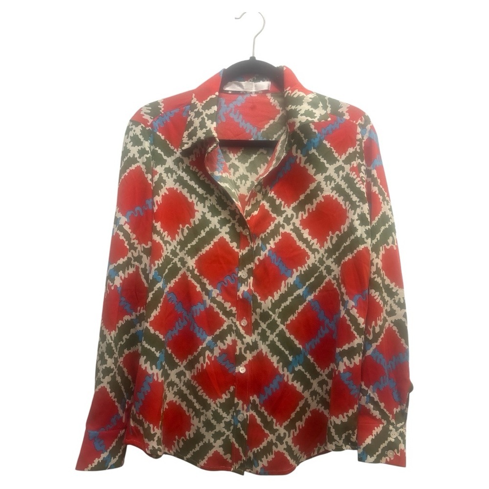 Daniela Corte Vibrant Red and Green Women's Blouse